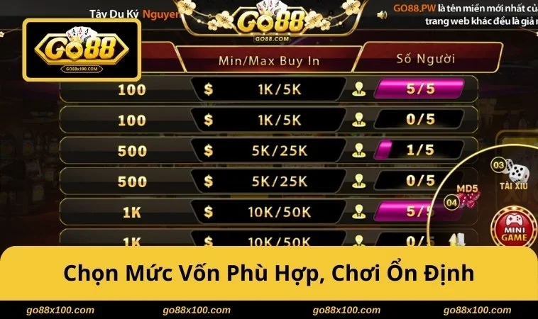 Xì Tố GO88 - Luật Cơ Bản, Vòng Cược Và Mẹo Chơi Vững Tay 3894 Chọn mức vốn phù hợp, chơi ổn định