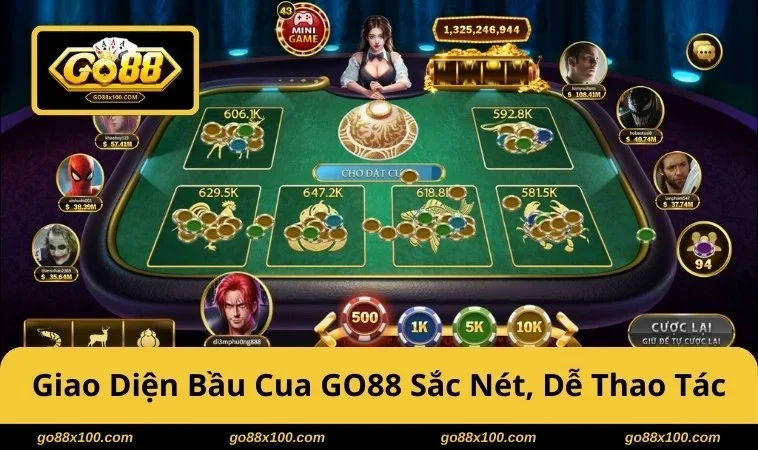 Giao diện bầu cua GO88 sắc nét, dễ thao tác