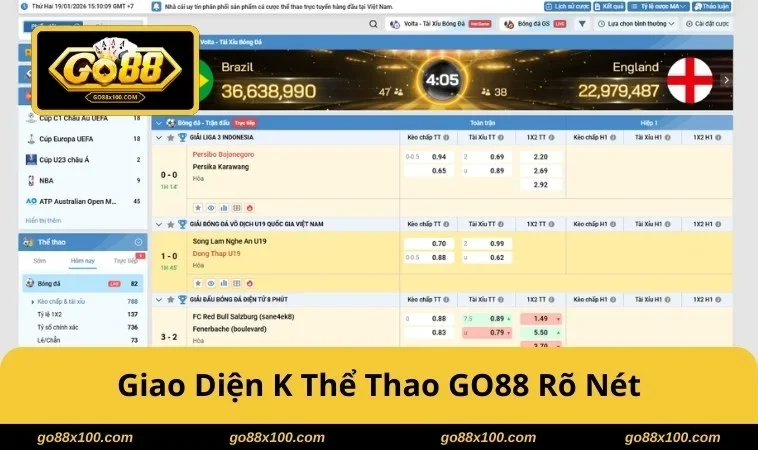 Giao diện K thể thao GO88 rõ nét