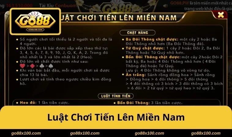Luật chơi tiến lên miền Nam tại GO88