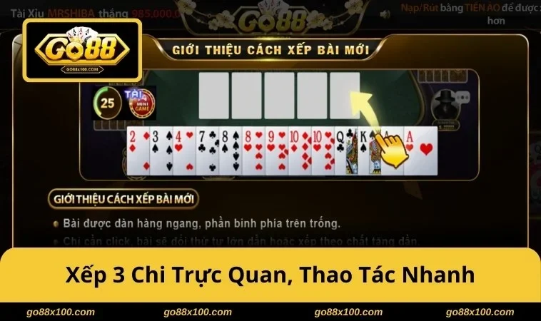 Hướng Dẫn Mậu Binh GO88 Xếp Chi Chuẩn, Né Binh Lủng Khéo 3777 Xếp 3 chi trực quan, thao tác nhanh